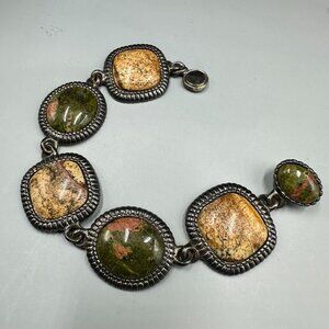 Premier Designs Spice Bracelet Silver Tone Unakite Jasper Stone Magnetic Clasp